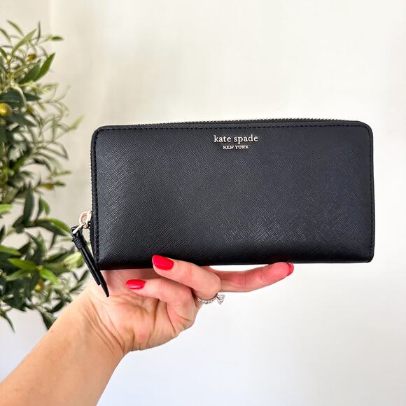 Kate Spade Spencer Continental Leather Accordian Zip Large Wallet Black - Picture 1 of 6